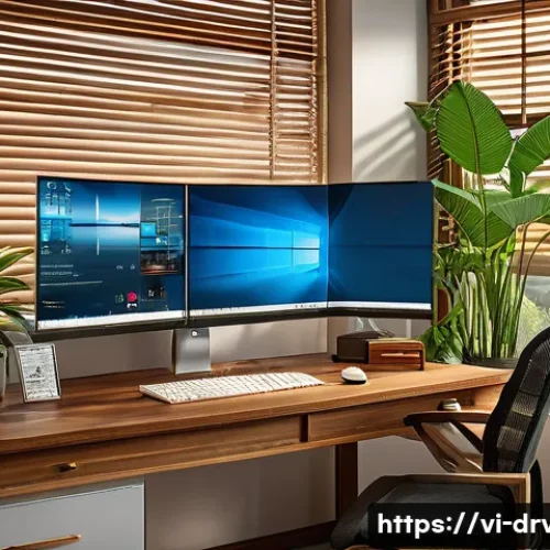 Home 26 드라이버 설치 순서와 호환성 확인 - A detailed digital illustration of a modern Vietnamese home office setup focused on a high-performan...